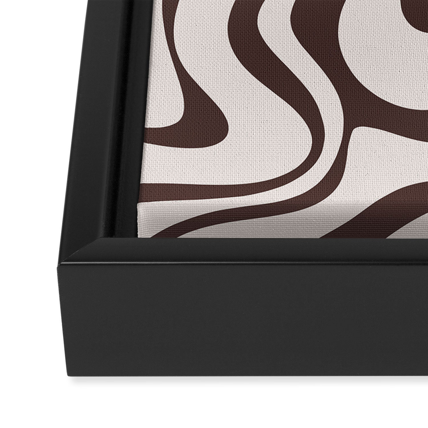 Retro Liquid Swirl Abstract Pattern in Brown Framed Canvas Print Gallery Image 3