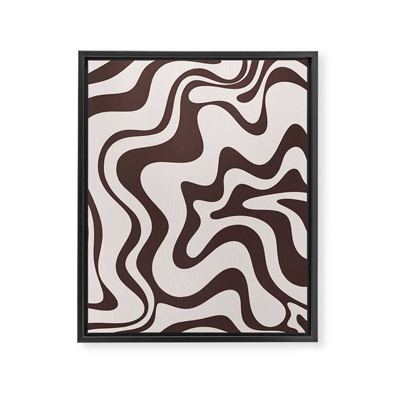 Retro Liquid Swirl Abstract Pattern in Brown Framed Canvas Print Gallery Image 6