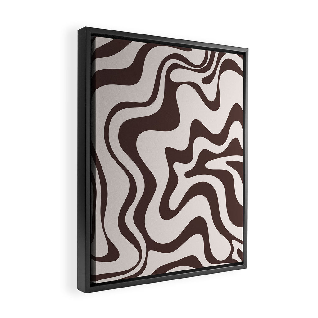 Retro Liquid Swirl Abstract Pattern in Brown Framed Canvas Print Gallery Image 2