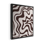 Retro Liquid Swirl Abstract Pattern in Brown Framed Canvas Print Gallery Image 2