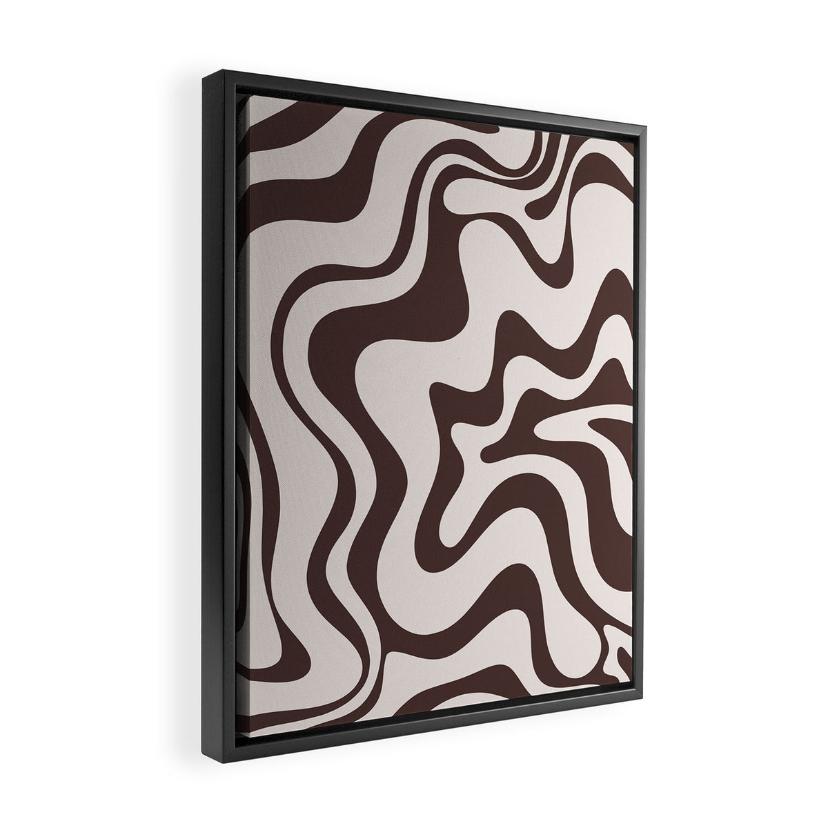 Retro Liquid Swirl Abstract Pattern in Brown Framed Canvas Print Gallery Image 2