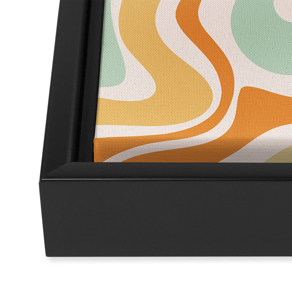 Retro Liquid Swirl Abstract Pattern in Celadon Orange Framed Canvas Print Gallery Image 3