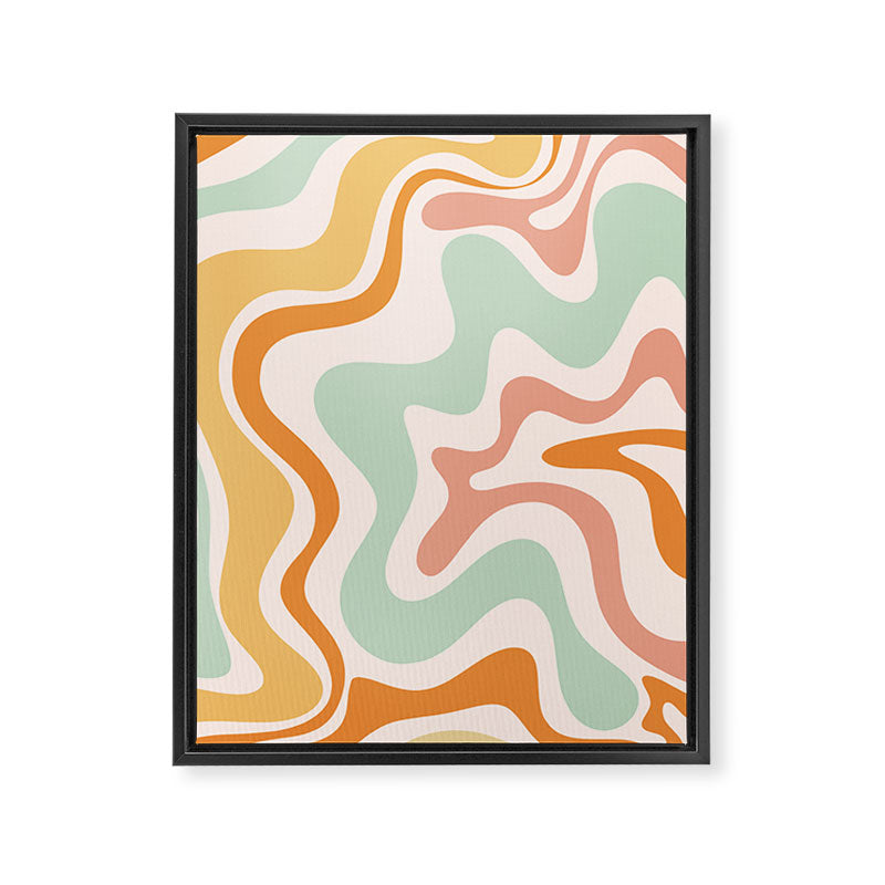 Retro Liquid Swirl Abstract Pattern in Celadon Orange Framed Canvas Print Gallery Image 6