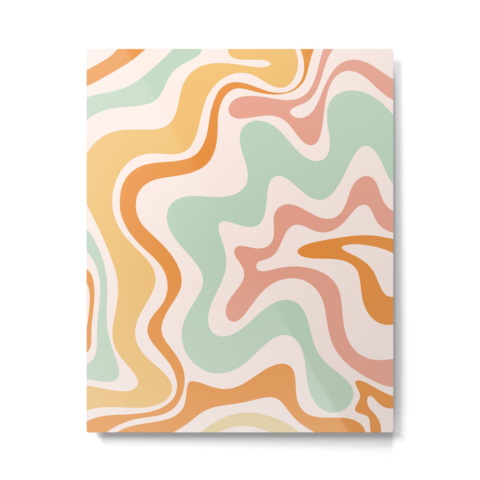 Retro Liquid Swirl Abstract Pattern in Celadon Orange Metal Print Gallery Image 4