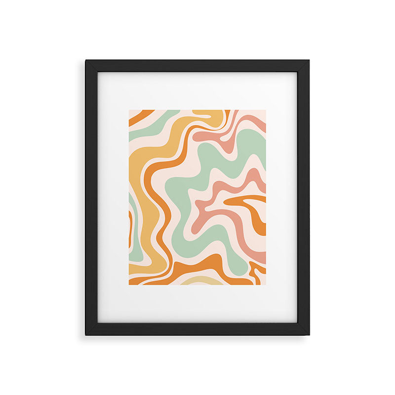Retro Liquid Swirl Abstract Pattern in Celadon Orange Framed Art Print Gallery Image 5