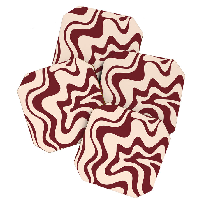 Retro Liquid Swirl Abstract Pattern in Cinnamon Cocoa and Cream  Coaster Gallery Image 1