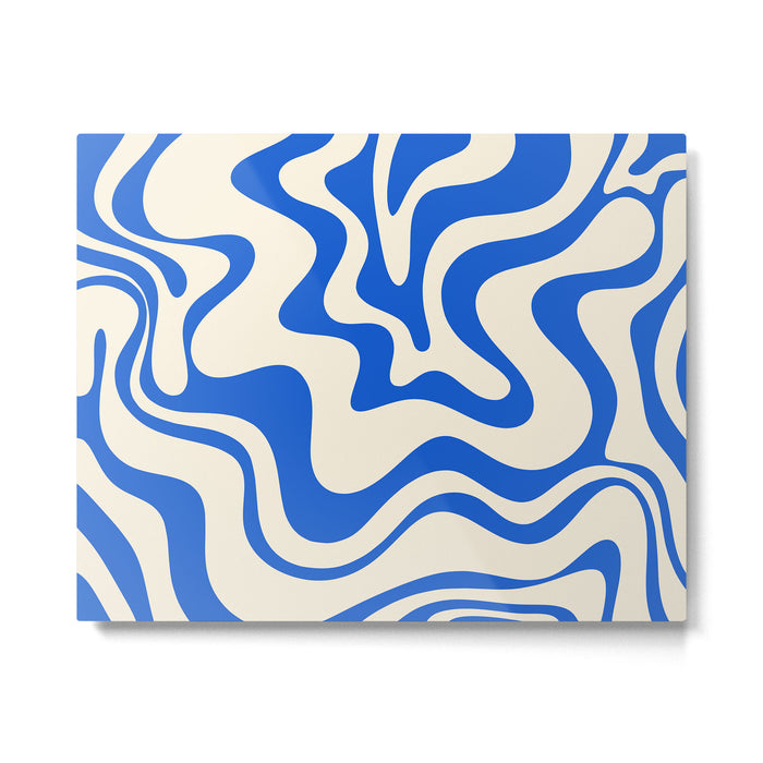 Retro Liquid Swirl Abstract Pattern in Cobalt Blue Cream 3 Metal Print Gallery Image 1