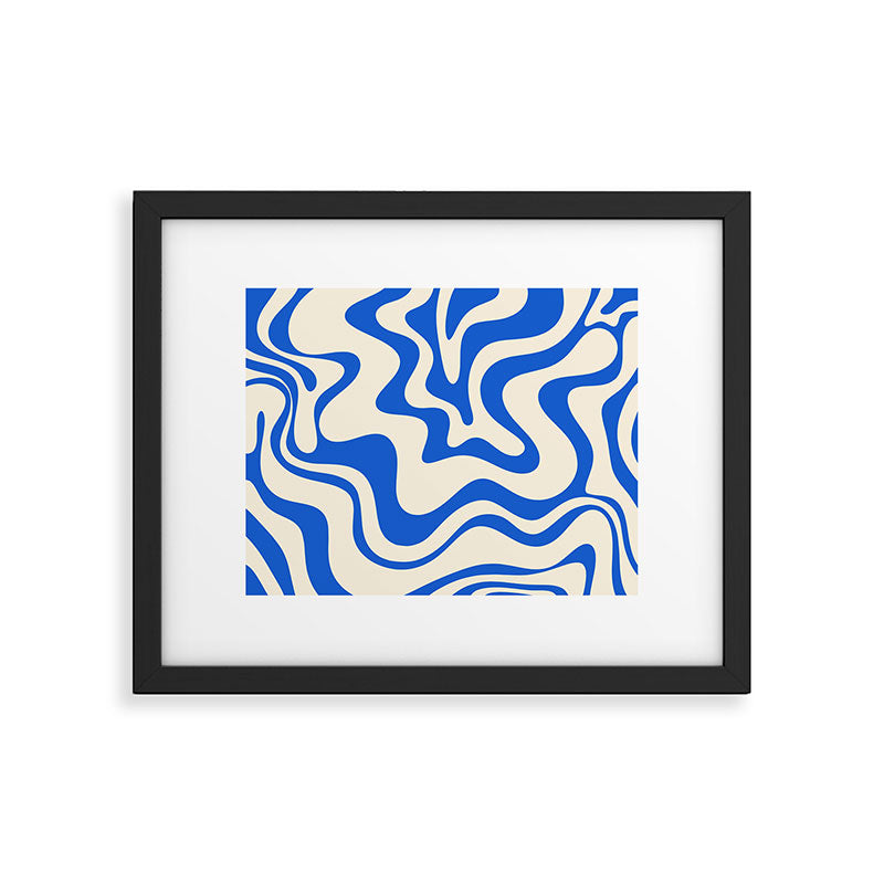 Retro Liquid Swirl Abstract Pattern in Cobalt Blue Cream 3 Framed Art Print Gallery Image 5