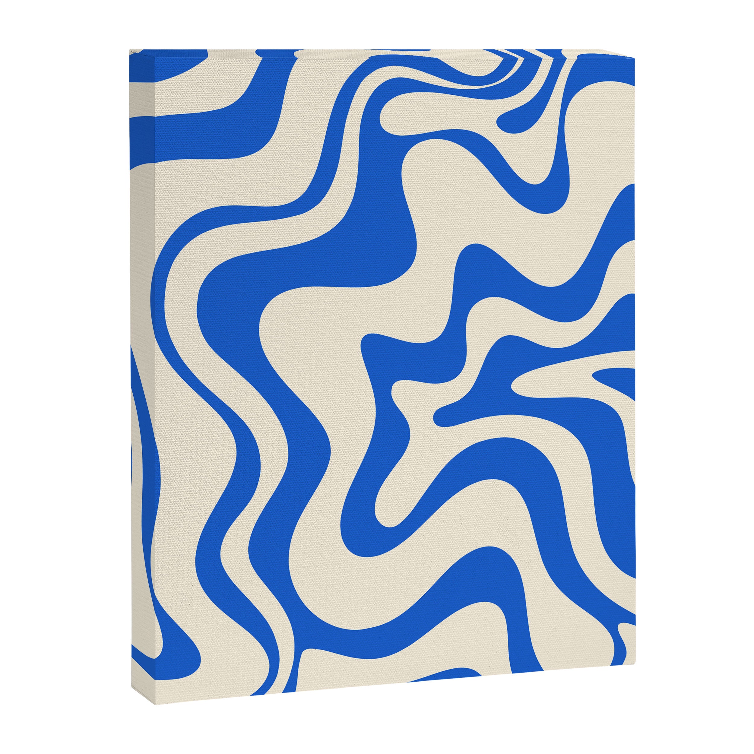 Retro Liquid Swirl Abstract Pattern in Cobalt Blue Cream Canvas Print Gallery Image 6
