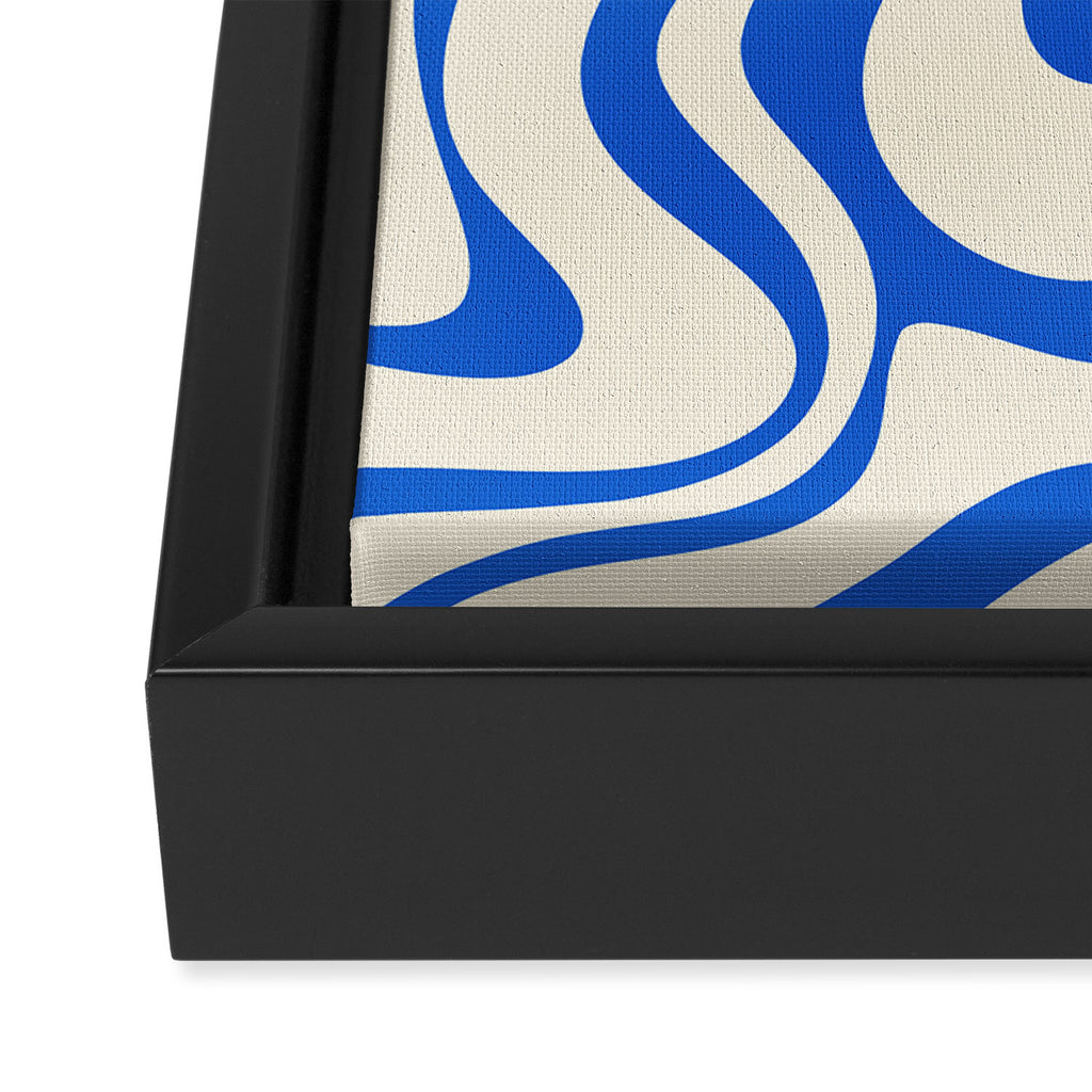 Retro Liquid Swirl Abstract Pattern in Cobalt Blue Cream Framed Canvas Print Gallery Image 3