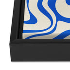 Retro Liquid Swirl Abstract Pattern in Cobalt Blue Cream Framed Canvas Print Gallery Image 3