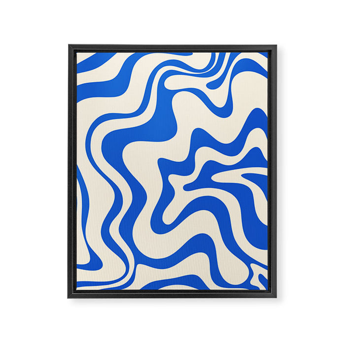 Retro Liquid Swirl Abstract Pattern in Cobalt Blue Cream Framed Canvas Print Gallery Image 1