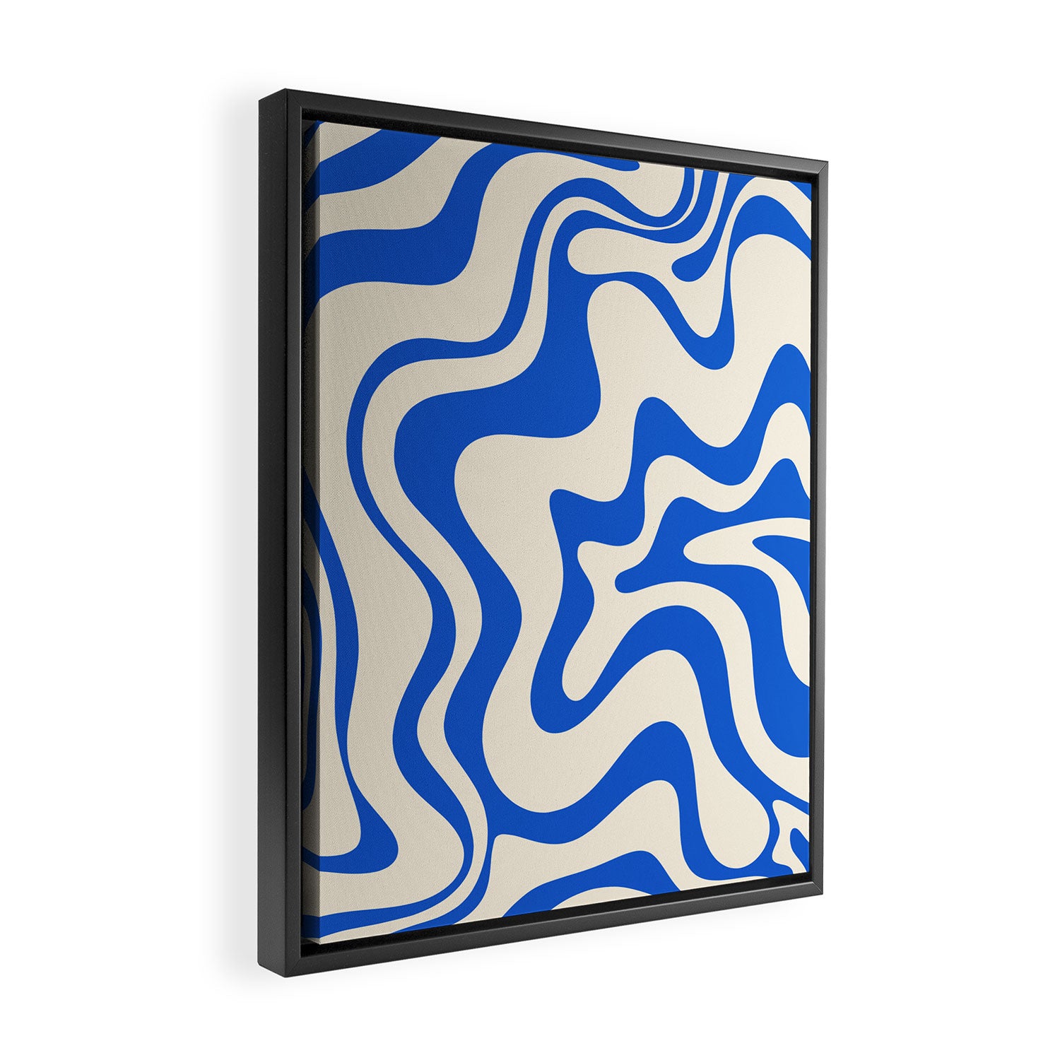 Retro Liquid Swirl Abstract Pattern in Cobalt Blue Cream Framed Canvas Print Gallery Image 2