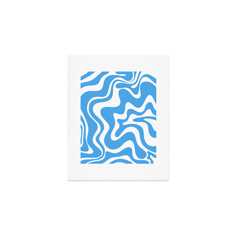 Retro Liquid Swirl Abstract Pattern in Contemporary Blue and White Art Print Gallery Image 1