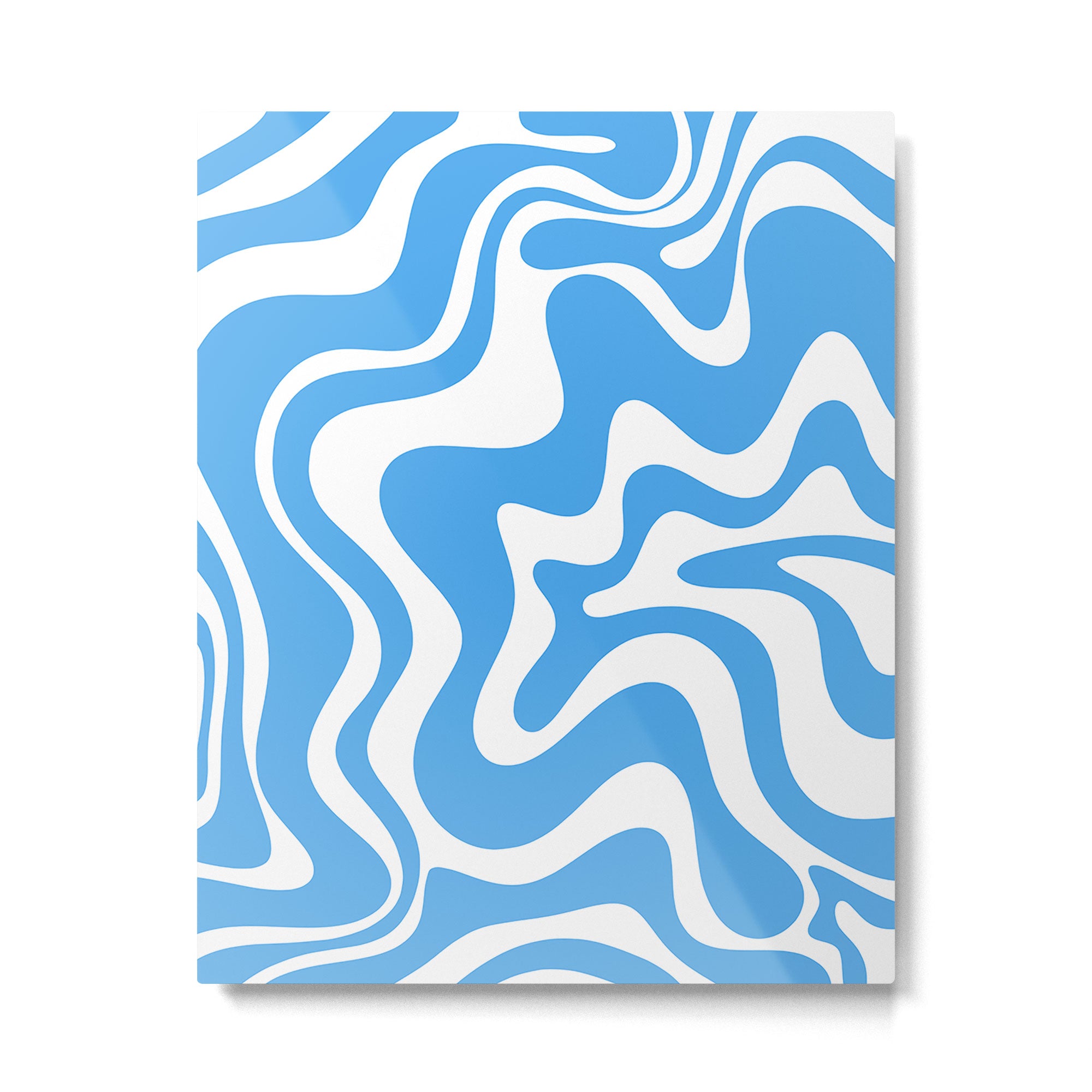 Retro Liquid Swirl Abstract Pattern in Contemporary Blue and White Metal Print Gallery Image 4