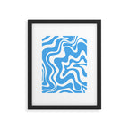 Retro Liquid Swirl Abstract Pattern in Contemporary Blue and White Framed Art Print Gallery Image 5