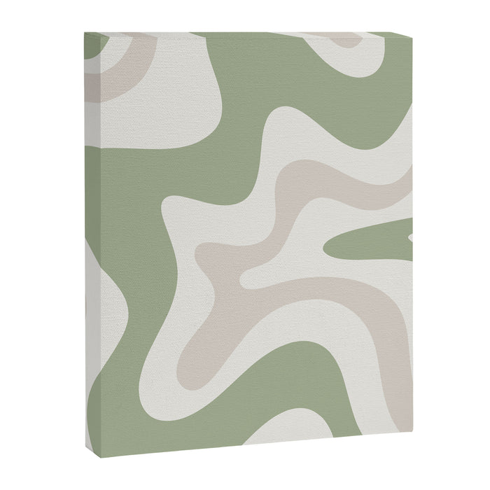 Retro Liquid Swirl Abstract Pattern in Cream, Sage, Beige Canvas Print Gallery Image 1