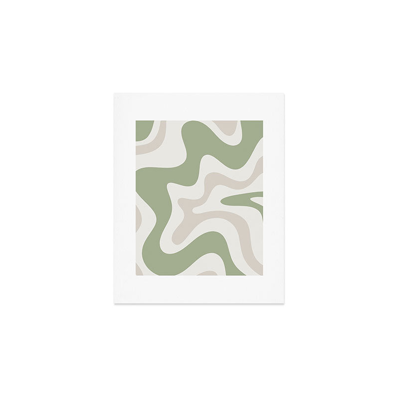 Retro Liquid Swirl Abstract Pattern in Cream, Sage, Beige Art Print Gallery Image 1