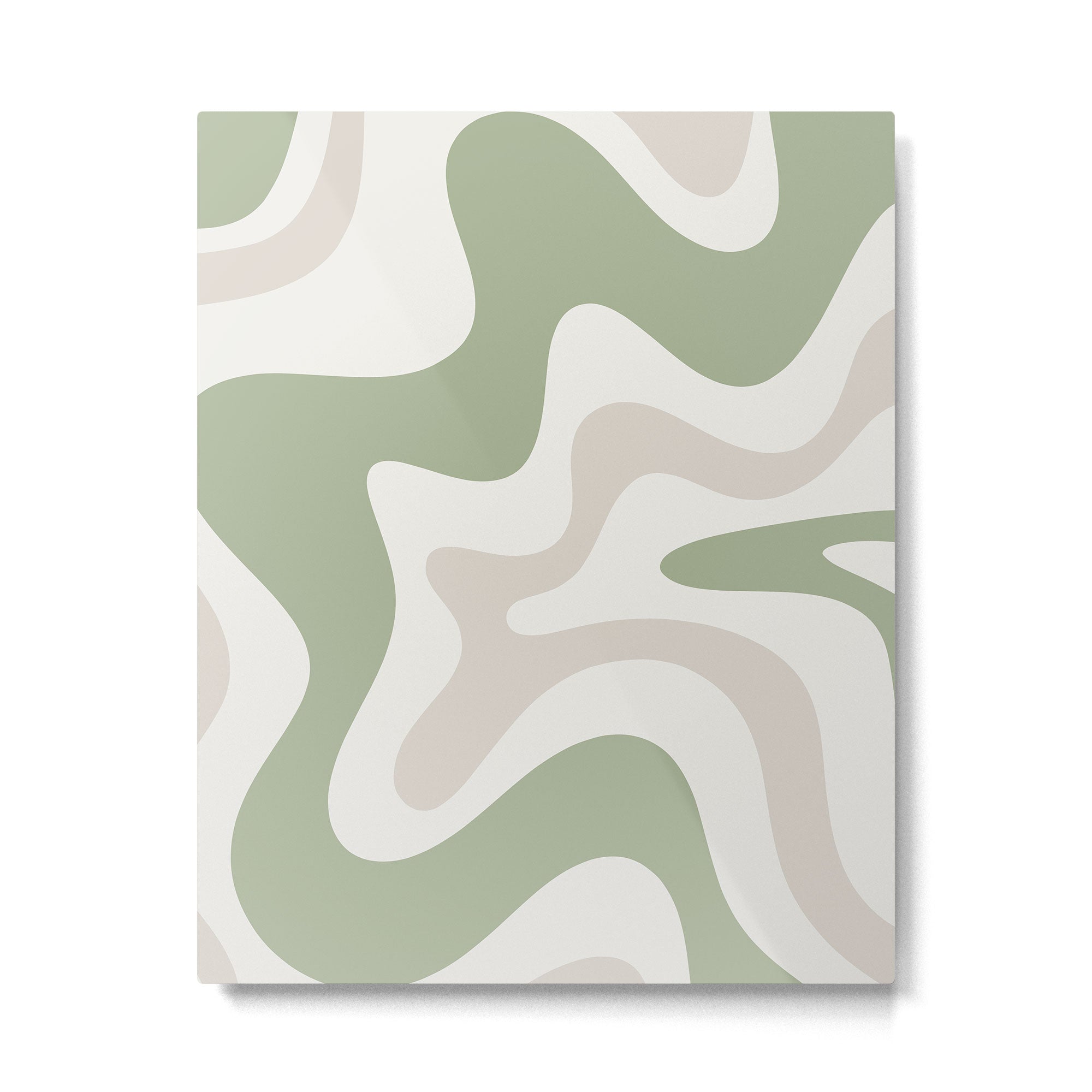 Retro Liquid Swirl Abstract Pattern in Cream, Sage, Beige Metal Print Gallery Image 6