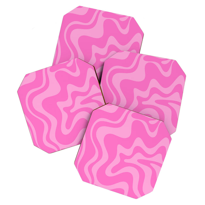Retro Liquid Swirl Abstract Pattern in Double Y2K Pink Coaster Gallery Image 1