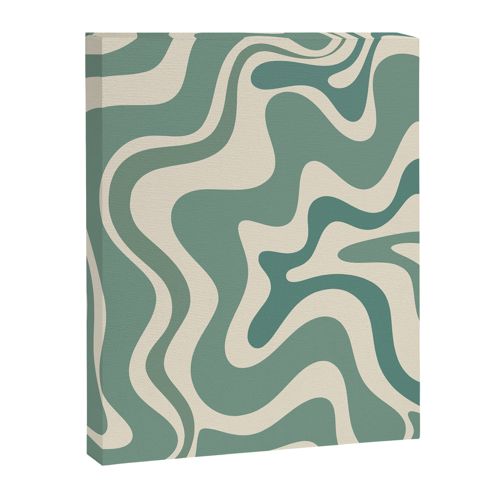 Retro Liquid Swirl Abstract Pattern in Eucalyptus Sage Green and Cream Beige Canvas Print Gallery Image 6