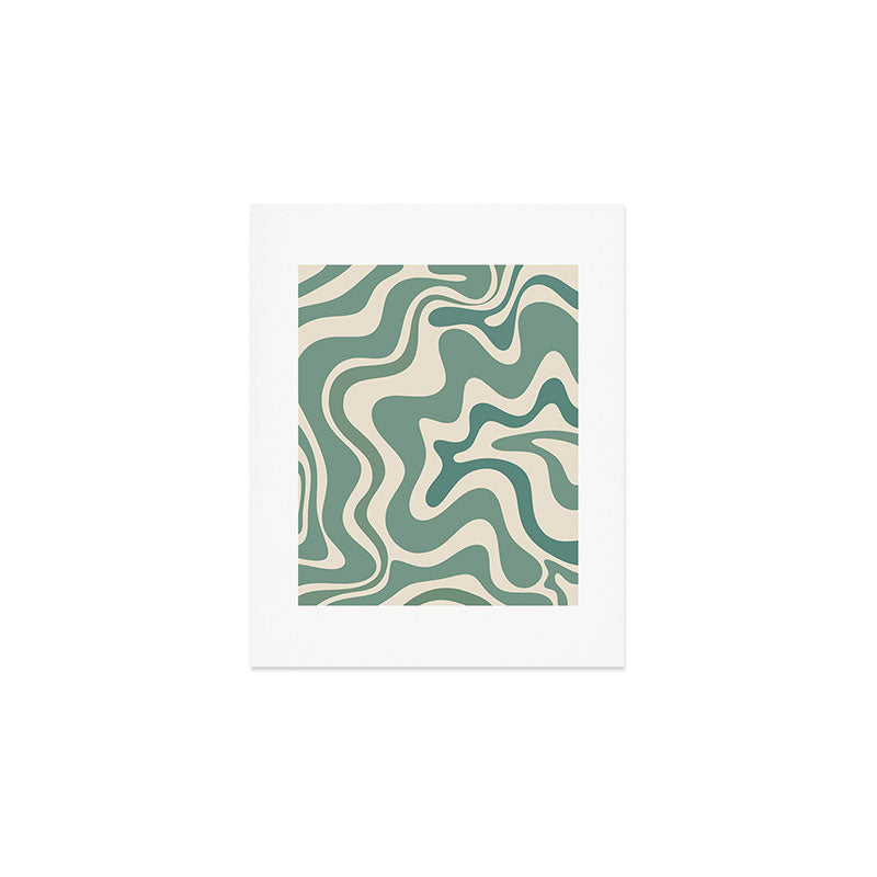 Retro Liquid Swirl Abstract Pattern in Eucalyptus Sage Green and Cream Beige Art Print Gallery Image 1