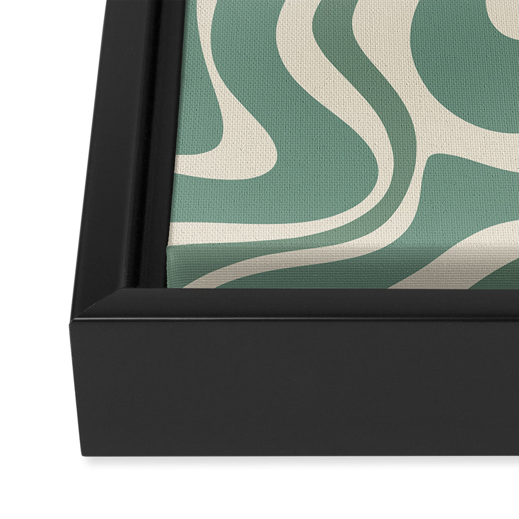 Retro Liquid Swirl Abstract Pattern in Eucalyptus Sage Green and Cream Beige Framed Canvas Print Gallery Image 3