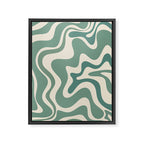 Retro Liquid Swirl Abstract Pattern in Eucalyptus Sage Green and Cream Beige Framed Canvas Print Gallery Image 6