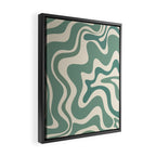 Retro Liquid Swirl Abstract Pattern in Eucalyptus Sage Green and Cream Beige Framed Canvas Print Gallery Image 2