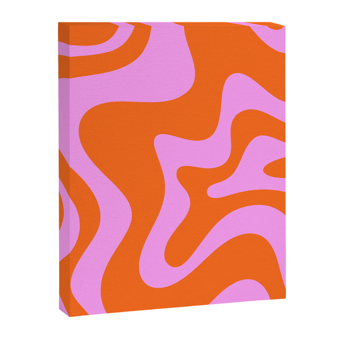 Retro Liquid Swirl Abstract Pattern in Hot Pink and Red-Orange Canvas Print Gallery Image 1