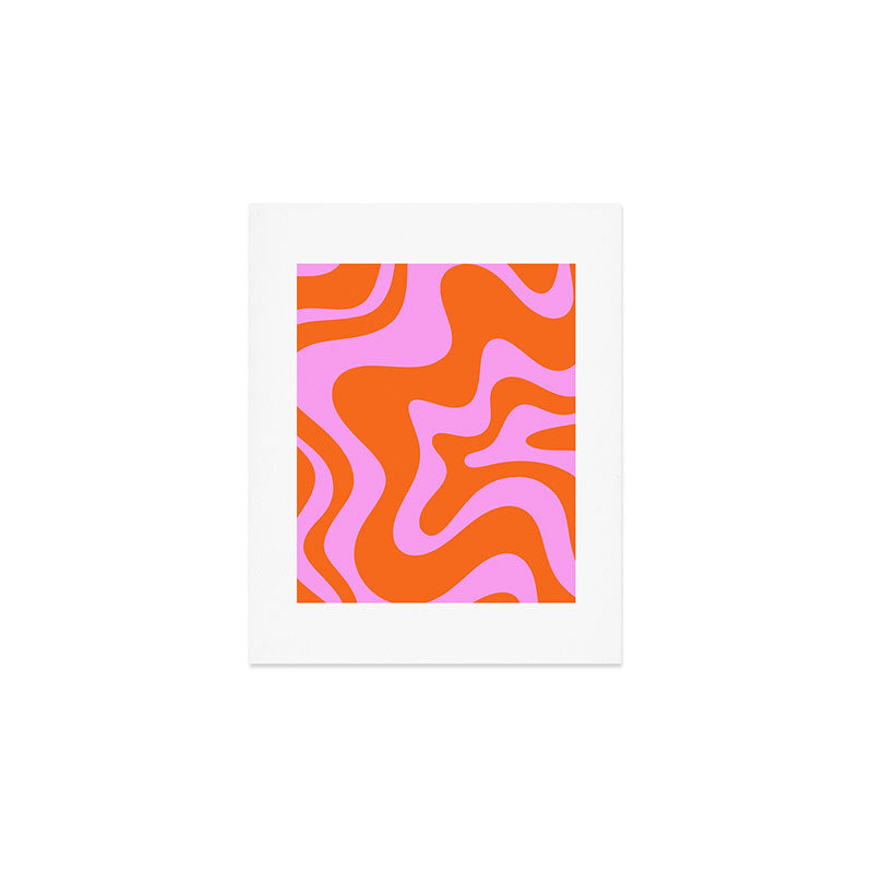 Retro Liquid Swirl Abstract Pattern in Hot Pink and Red-Orange Art Print Gallery Image 1