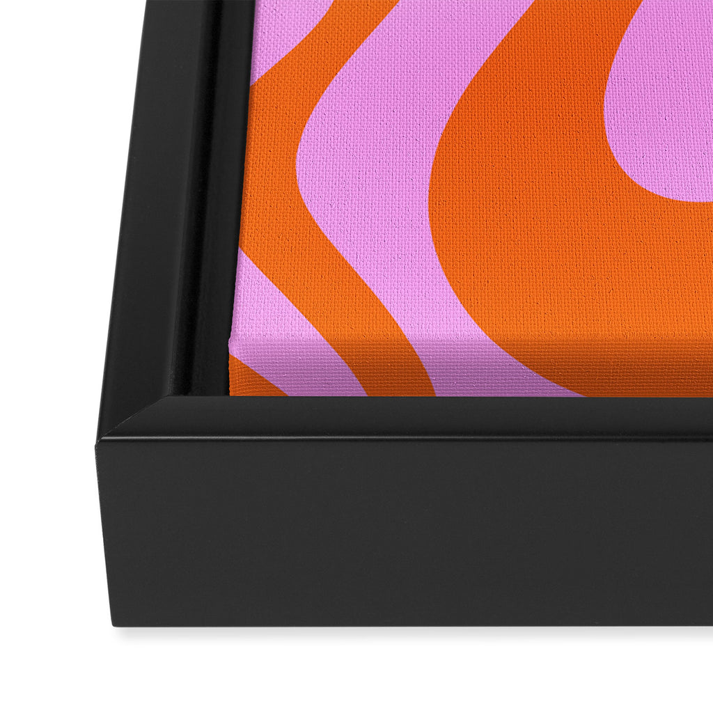 Retro Liquid Swirl Abstract Pattern in Hot Pink and Red-Orange Framed Canvas Print Gallery Image 3