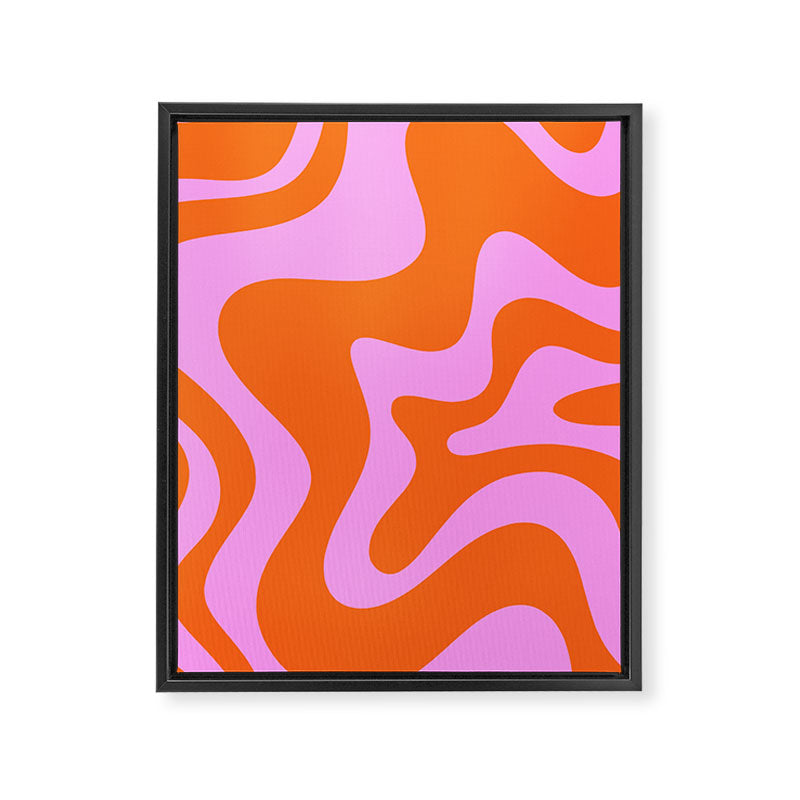 Retro Liquid Swirl Abstract Pattern in Hot Pink and Red-Orange Framed Canvas Print Gallery Image 8