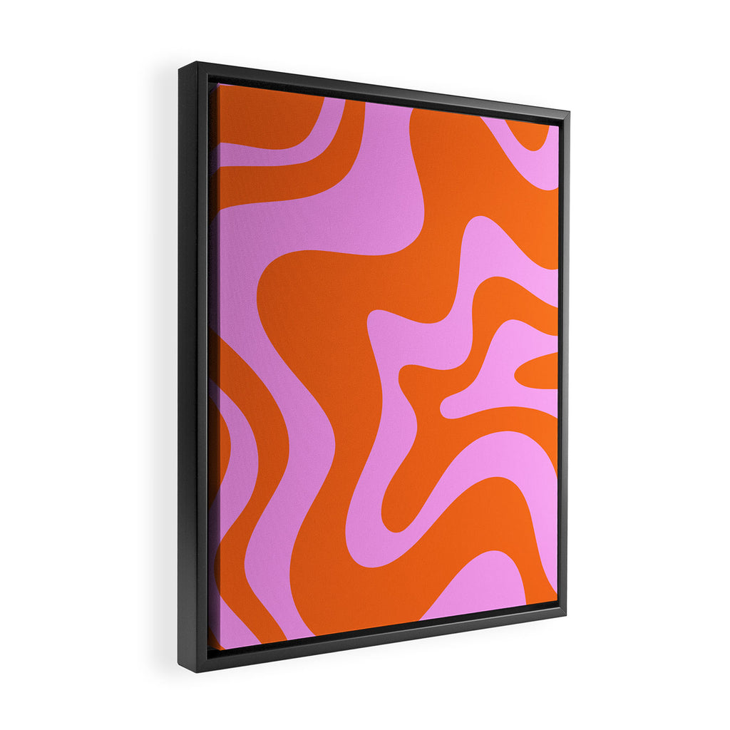 Retro Liquid Swirl Abstract Pattern in Hot Pink and Red-Orange Framed Canvas Print Gallery Image 2