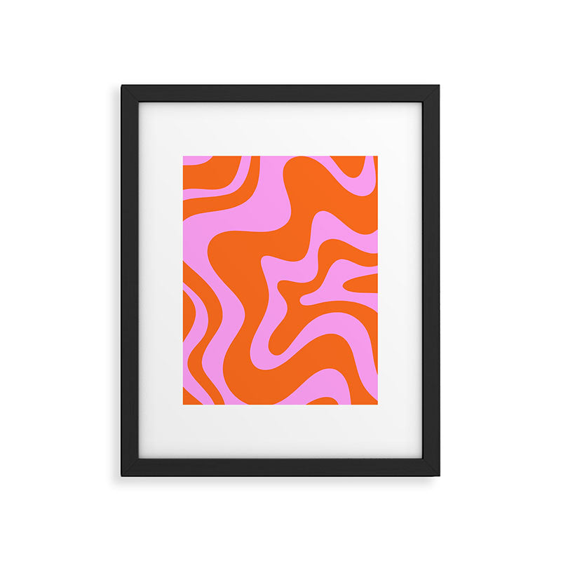 Retro Liquid Swirl Abstract Pattern in Hot Pink and Red-Orange Framed Art Print Gallery Image 6