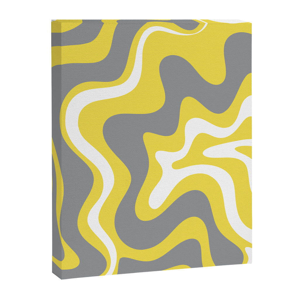 Retro Liquid Swirl Abstract Pattern in Light Grey, White, and Lemon Yellow Canvas Print Gallery Image 6