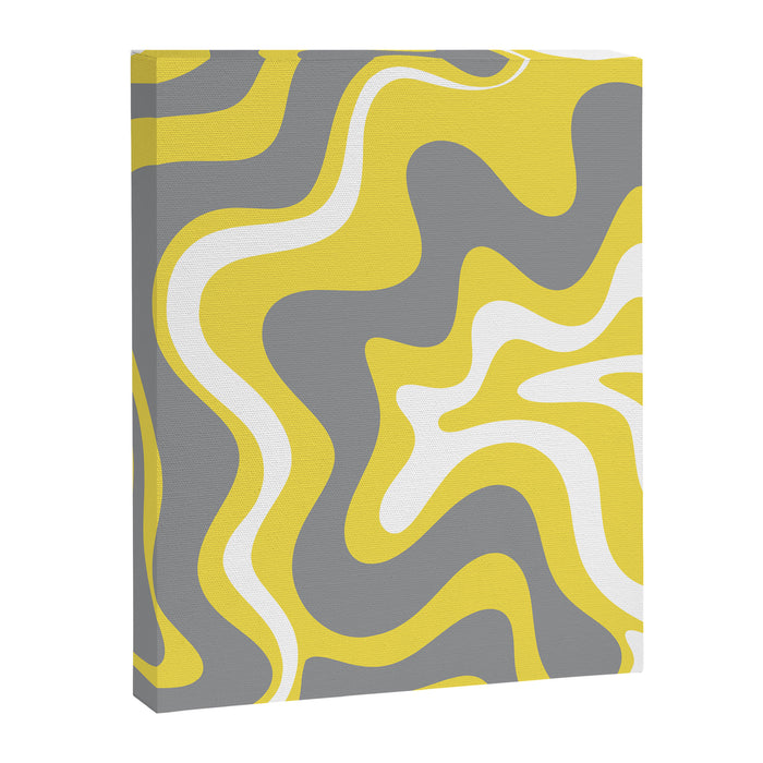 Retro Liquid Swirl Abstract Pattern in Light Grey, White, and Lemon Yellow Canvas Print Gallery Image 1