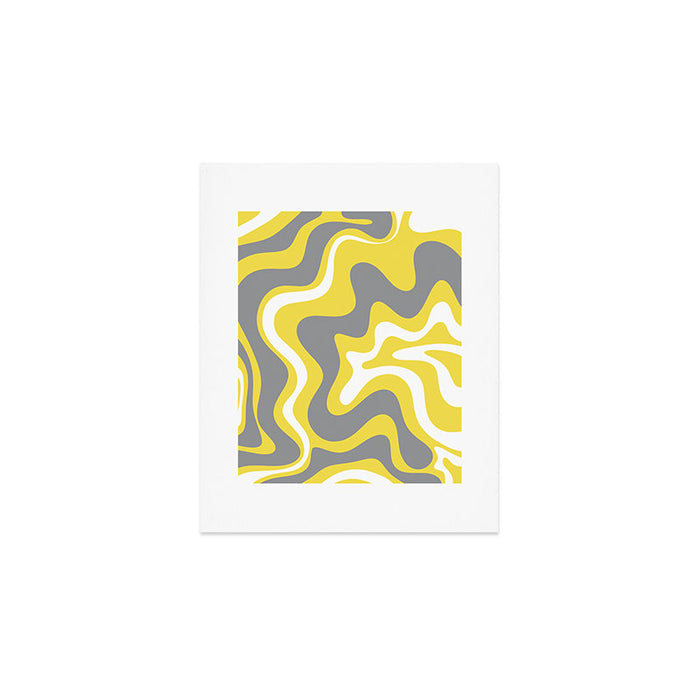 Retro Liquid Swirl Abstract Pattern in Light Grey, White, and Lemon Yellow Art Print Gallery Image 1