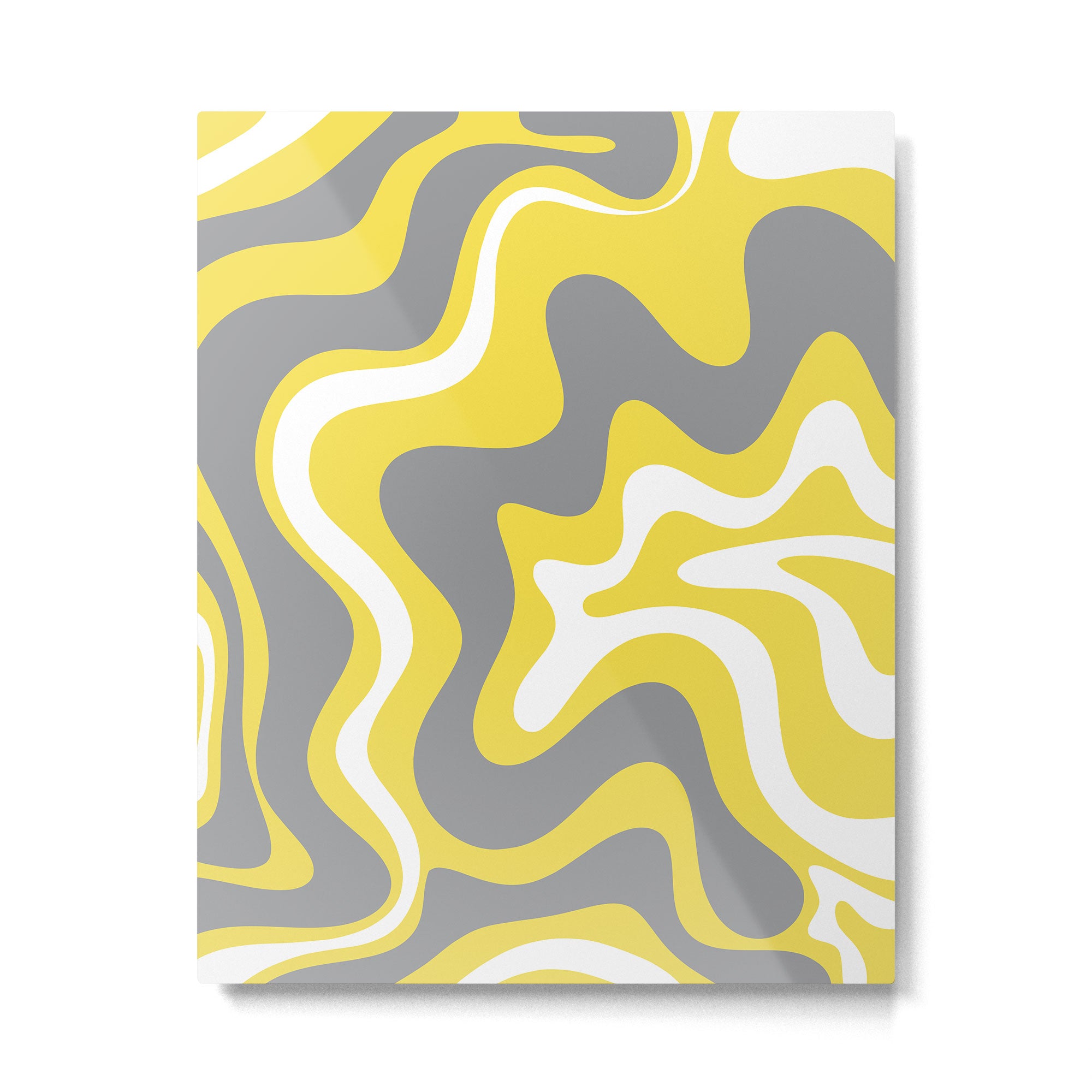 Retro Liquid Swirl Abstract Pattern in Light Grey, White, and Lemon Yellow Metal Print Gallery Image 4