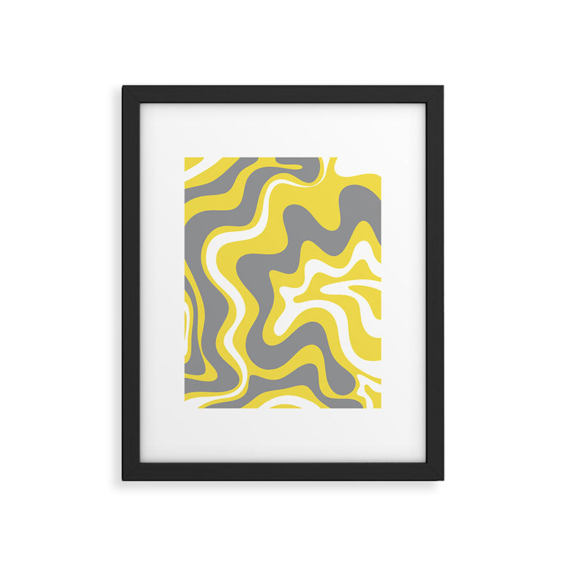Retro Liquid Swirl Abstract Pattern in Light Grey, White, and Lemon Yellow Framed Art Print Gallery Image 5