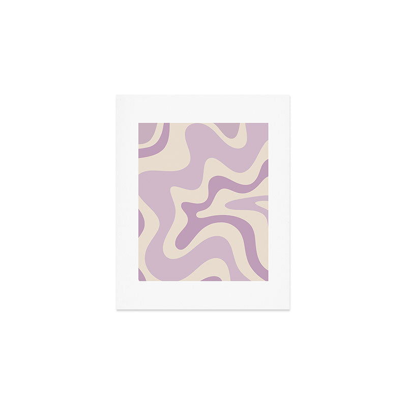 Retro Liquid Swirl Abstract Pattern in Light Lavender Lilac Purple and Cream Art Print Gallery Image 1
