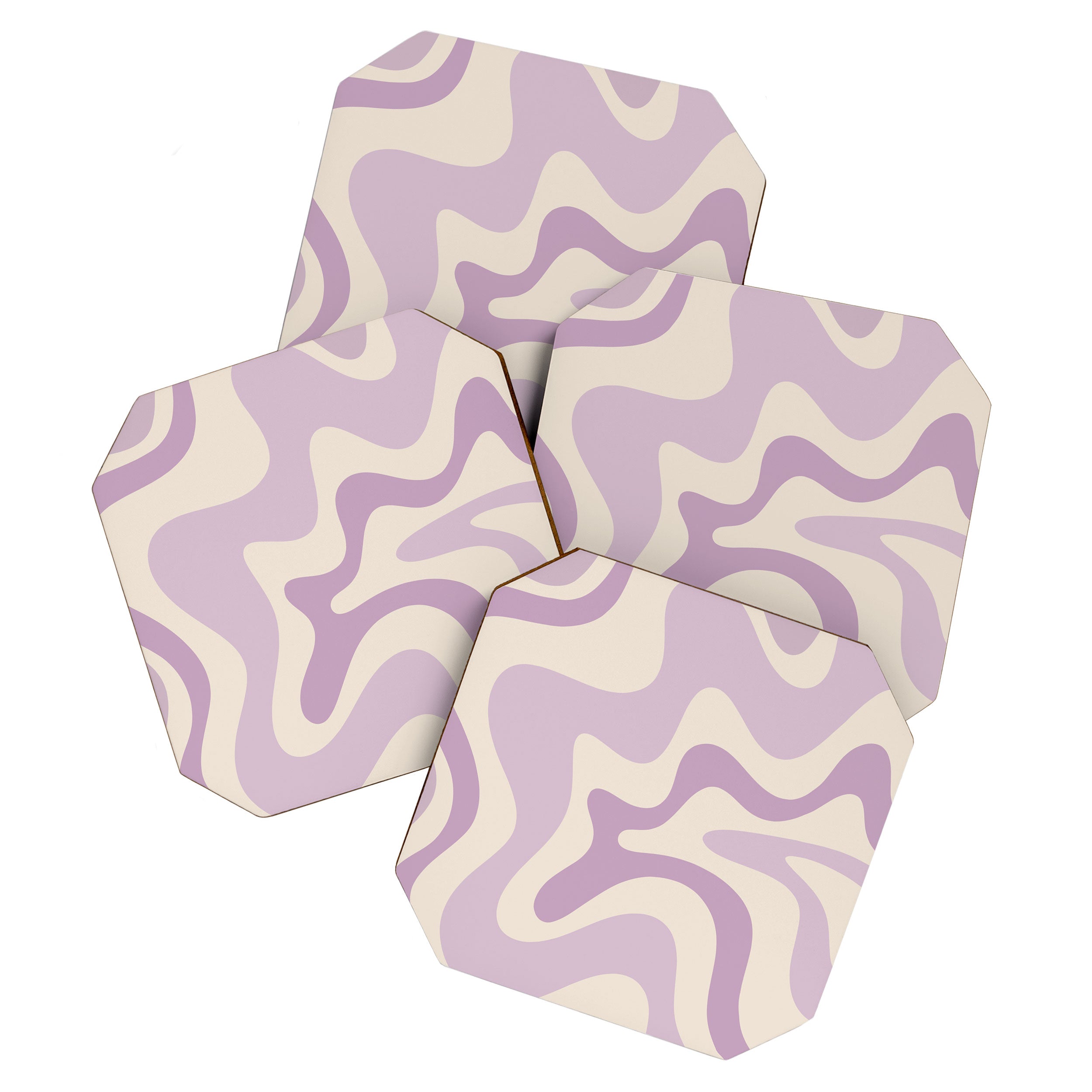 Retro Liquid Swirl Abstract Pattern in Light Lavender Lilac Purple and Cream Coaster Gallery Image 1