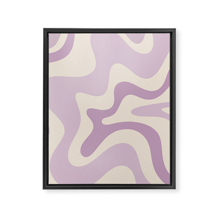 Retro Liquid Swirl Abstract Pattern in Light Lavender Lilac Purple and Cream Framed Canvas Print Gallery Image 1