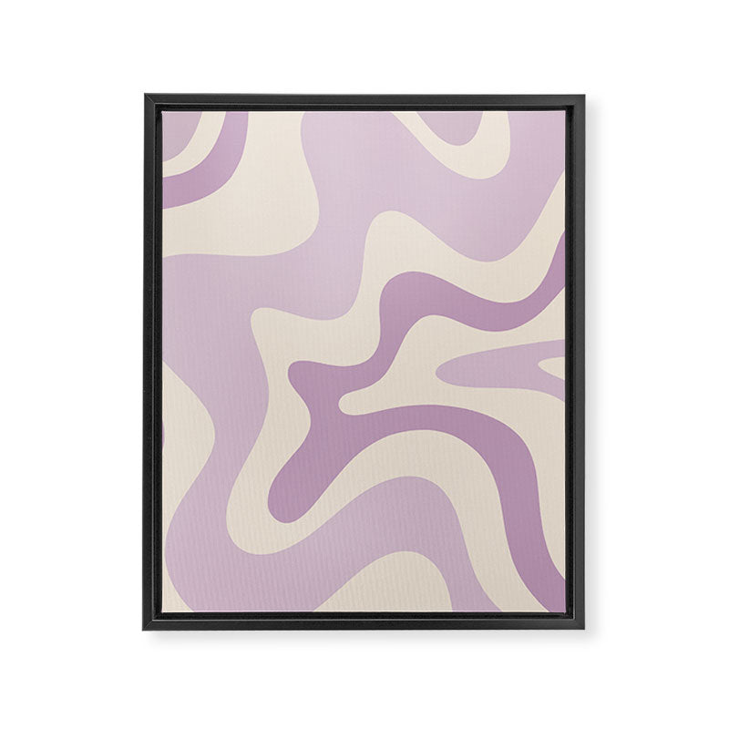 Retro Liquid Swirl Abstract Pattern in Light Lavender Lilac Purple and Cream Framed Canvas Print Gallery Image 8