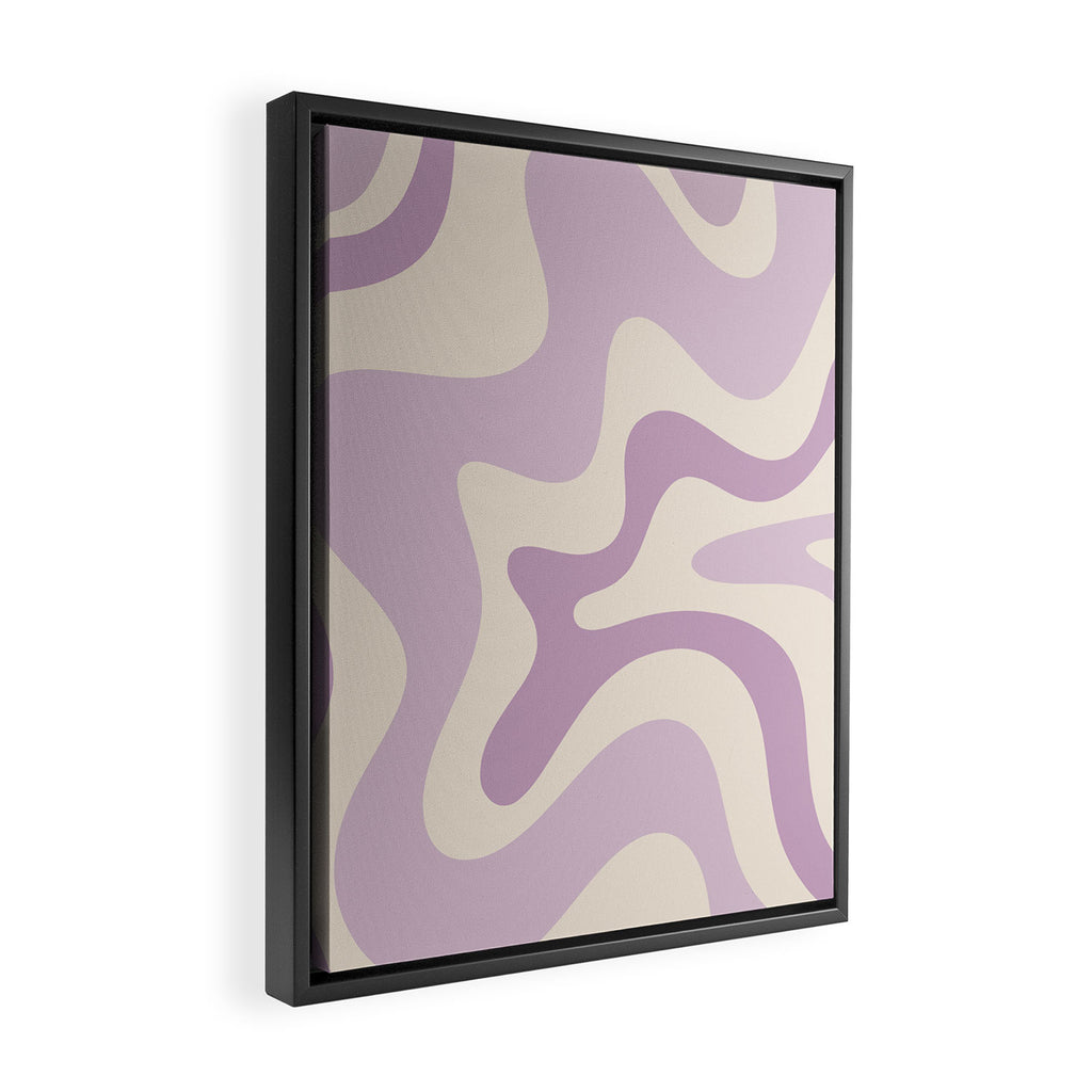 Retro Liquid Swirl Abstract Pattern in Light Lavender Lilac Purple and Cream Framed Canvas Print Gallery Image 2