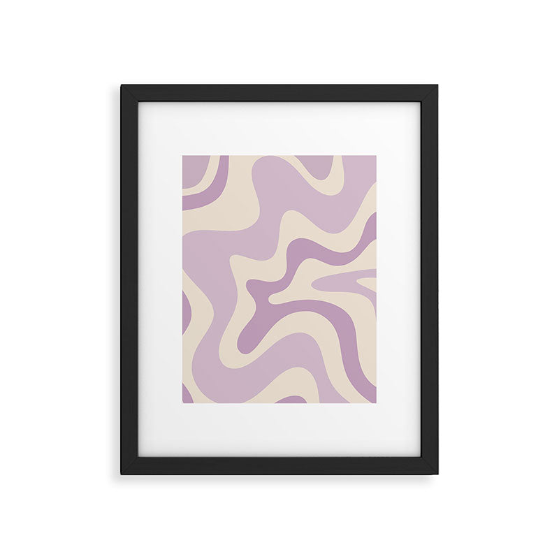 Retro Liquid Swirl Abstract Pattern in Light Lavender Lilac Purple and Cream Framed Art Print Gallery Image 6