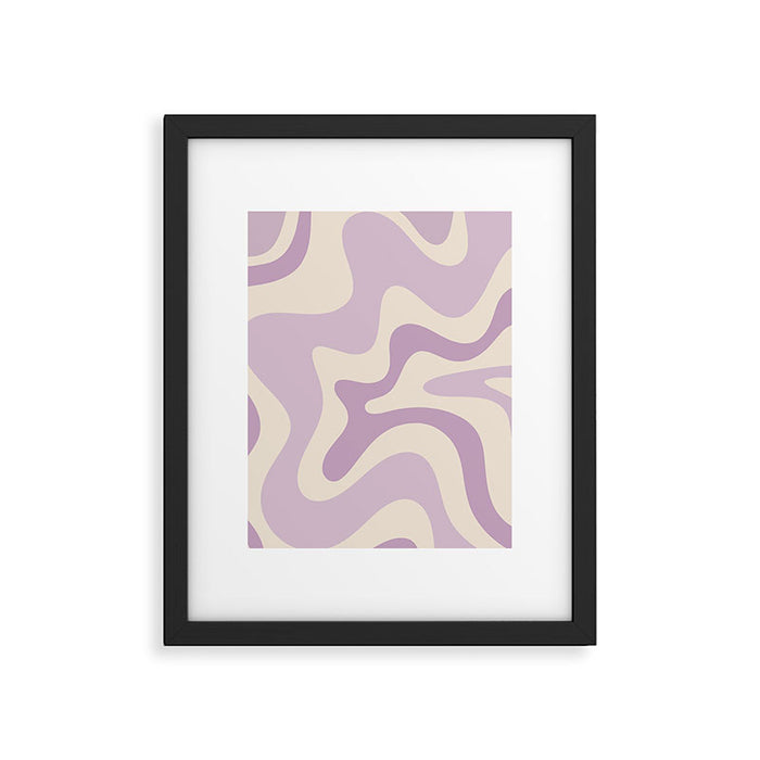 Retro Liquid Swirl Abstract Pattern in Light Lavender Lilac Purple and Cream Framed Art Print Gallery Image 1