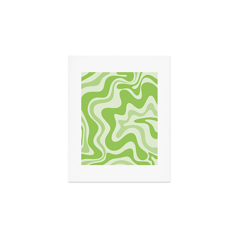 Retro Liquid Swirl Abstract Pattern in Light Lime Green Art Print Gallery Image 1