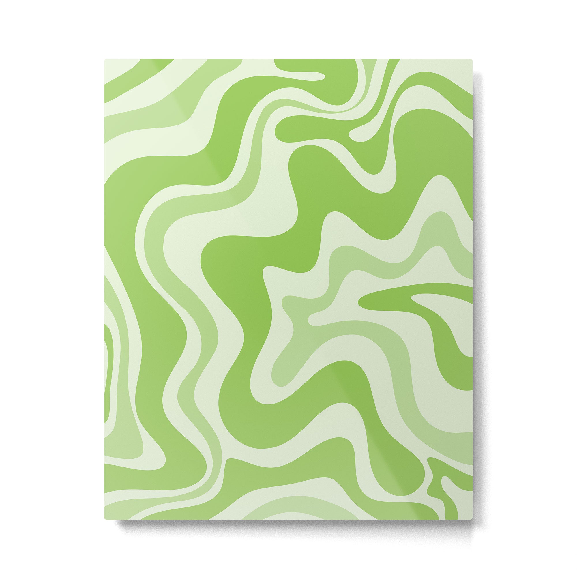 Retro Liquid Swirl Abstract Pattern in Light Lime Green Metal Print Gallery Image 4