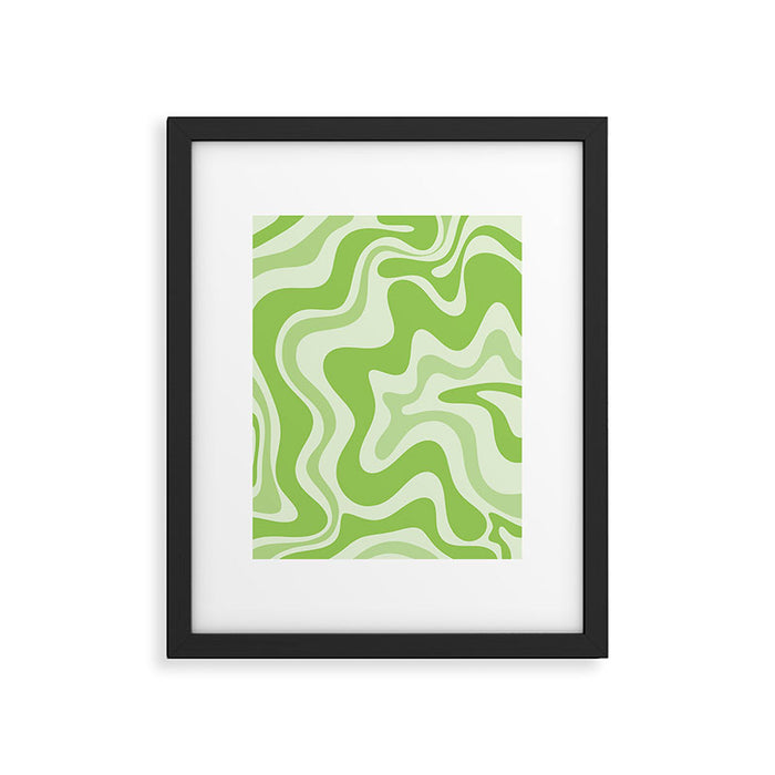 Retro Liquid Swirl Abstract Pattern in Light Lime Green Framed Art Print Gallery Image 1
